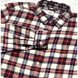 Marine Layer Flannel Shirt Mens MEDIUM Red Blue Plaid 100% Cotton Button Up